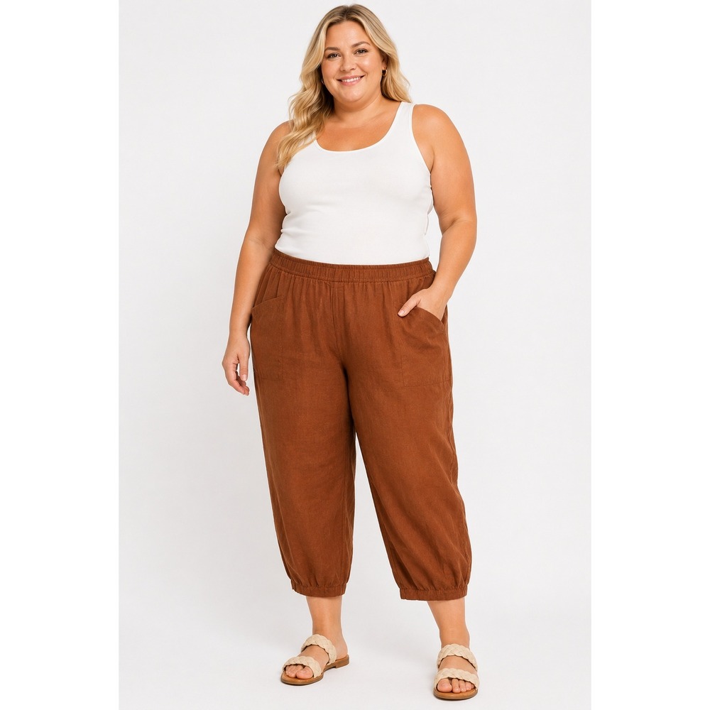 Old Navy Brown Linen Rayon Crop Pants sz XL Drawstring Minimalist Neutral Classi